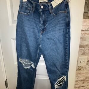 Abercrombie & Fitch Classic Blue Ripped Ankle Straight Jeans